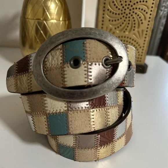 Vintage Fossil Multi-color Patchwork Genuine Leather Belt, Women's Size Large - Picture 7 of 7